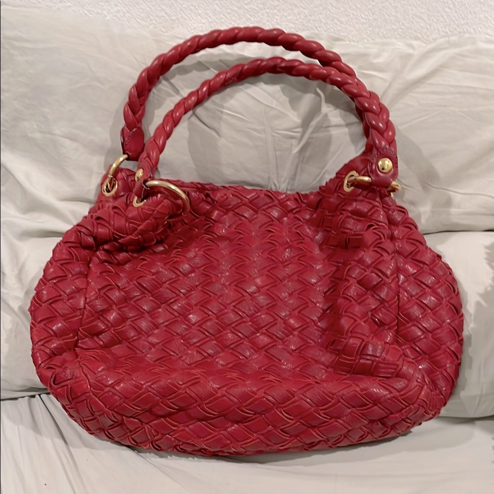 Preowned MIUMIU Leather Braided Shoulder Bag Handbag Red Leather